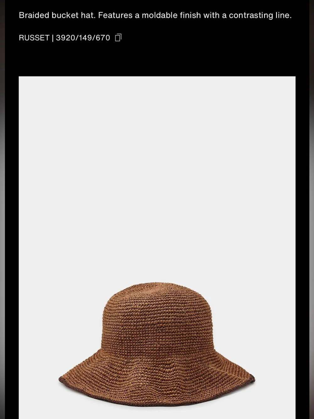 Zara contrast trim Braided bucket hat